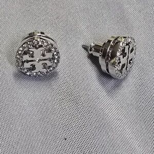 Tory burch crysyal logo stud earrings Silver
